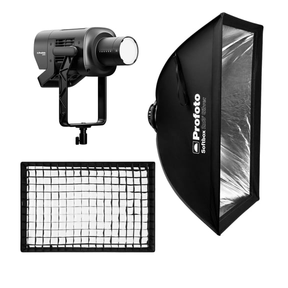Profoto L600C LED Light Ultra-Wide CCT with Flicker-Free Dimming Bundle with 2x3' Rectangular Softbox and 2x3' Softgrid (3-Items)