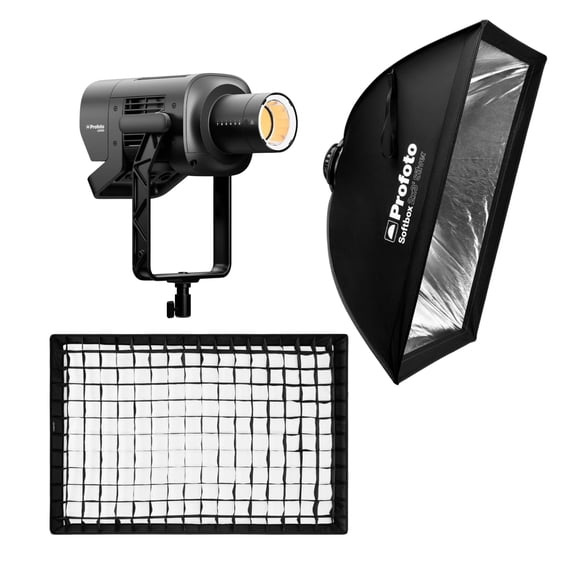 Profoto L600D LED Light 600W Flicker-Free with 2x3-Feet Softbox (Silver) and Softgrid with 50-Degree Light Spread Limi