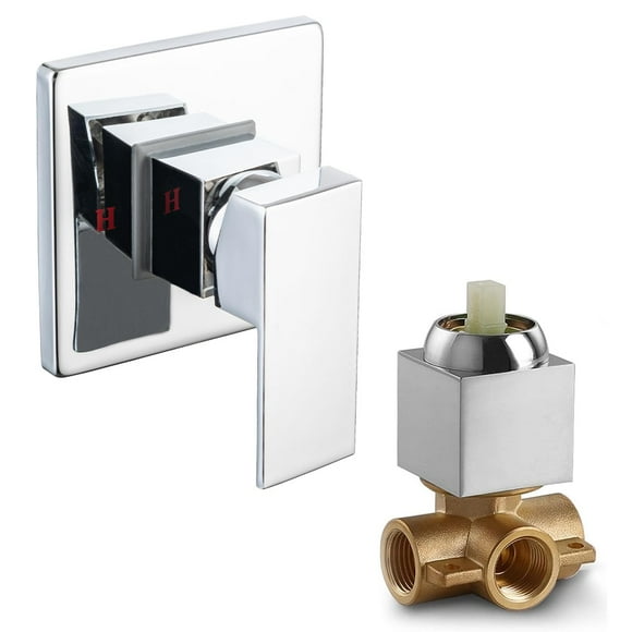 Single-Function Shower Handle Valve Trim Kit, Herdely Square Valves Wall Mount Brass Faucet Shower Rough-in Valve Bathroom Trim Kit Single Handle Tub Shower Valves Male Thread, Chrome C80