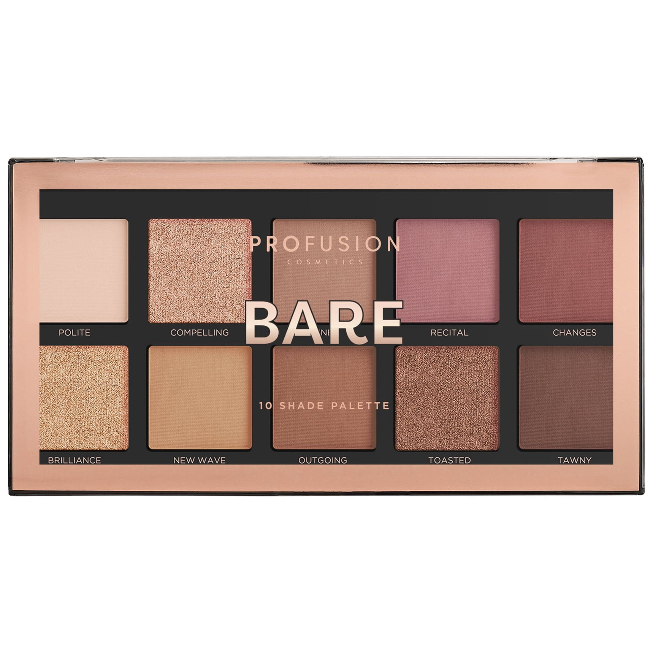 Profusion Cosmetics 10 Shade Eyeshadow Palette Bare, 3.5 Oz