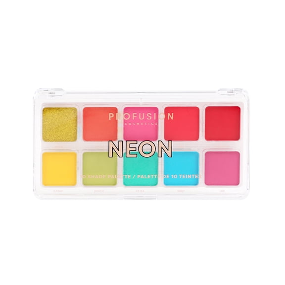 Profusion Cosmetics 10 Color Eyeshadow Palette, Rich Pigmented Multi Finish with Blendable Long-Lasting Formula, Vegan & Cruelty-Free, Neon