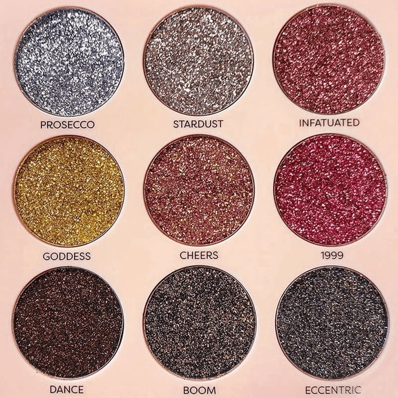 Profusion Cosmetics 20th Anniversary Pressed Glitter Palette, 9 Shade Richly-Pigmented Sparkle Eyeshadow with Long-Wearing Blendable Shimmer Finish, Gold