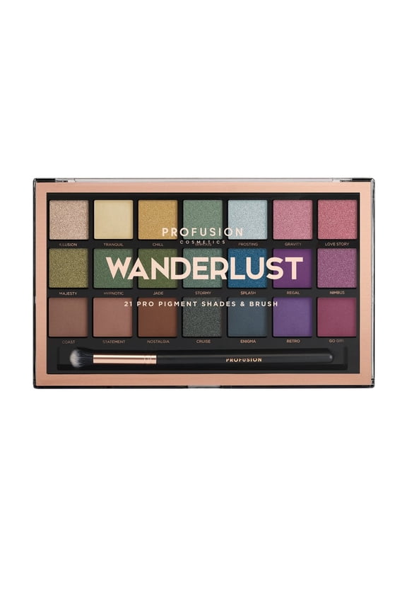 Cosmetics 21 Color Eyeshadow Palette, Multi Finish Blendable Pigmented Shades Includes Pro Series Brush Travel-Friendly Makeup, Wanderlust
