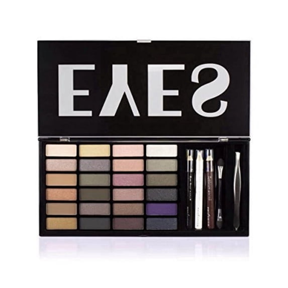 Profusion Cosmetics 24-Shade Eyeshadow Palette – Neutral and Bold Eye Makeup, 5 Kit Including 1 Eyebrow, 2 Eyeliner Pencils, 1 Dual Foam Applicator & Tweezer