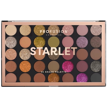 Profusion Cosmetics 35 Shade Eyeshadow Palette, Multi Finish Lightweight Formula with Neutrals, Berries & Glitter Hues for Long-Wearing Vibrant Eye Looks, Starlet