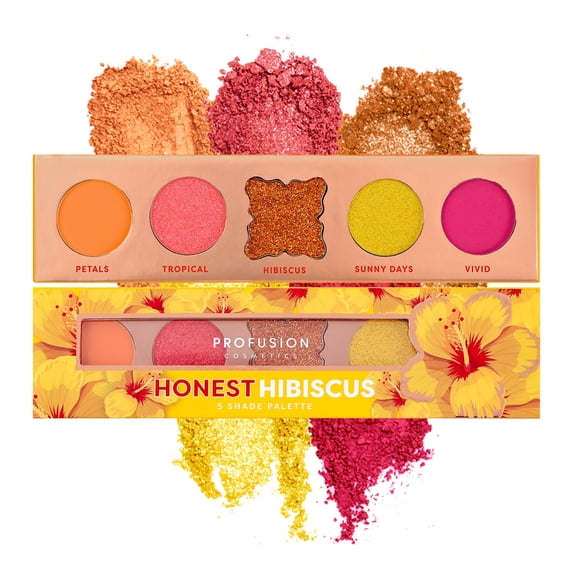 Profusion Cosmetics Blooming Hues 5 Shade Palette, Highly Pigmented Multi-Finish Eyeshadow with Matte & Shimmer Finish, Blendable Travel-Friendly Makeup Kit, Honest Hibiscus