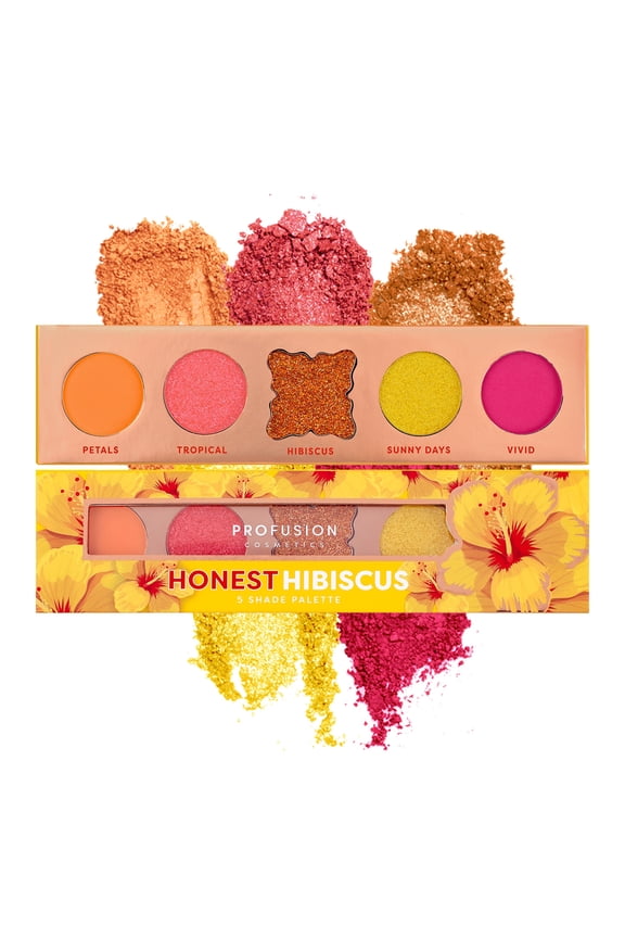 Cosmetics Blooming Hues 5 Shade Palette, Highly Pigmented Multi-Finish Eyeshadow with Matte & Shimmer Finish, Blendable Travel-Friendly Makeup Kit, Honest Hibiscus