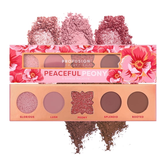 Profusion Cosmetics Blooming Hues 5 Shade Palette, Highly Pigmented Multi-Finish Eyeshadow with Matte & Shimmer Finish, Blendable Travel-Friendly Makeup Kit, Peaceful Peony