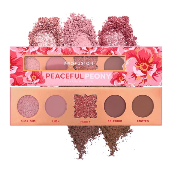 Profusion Cosmetics Blooming Hues 5 Shade Palette, Highly Pigmented Multi-Finish Eyeshadow with Matte & Shimmer Finish, Blendable Travel-Friendly Makeup Kit, Peaceful Peony