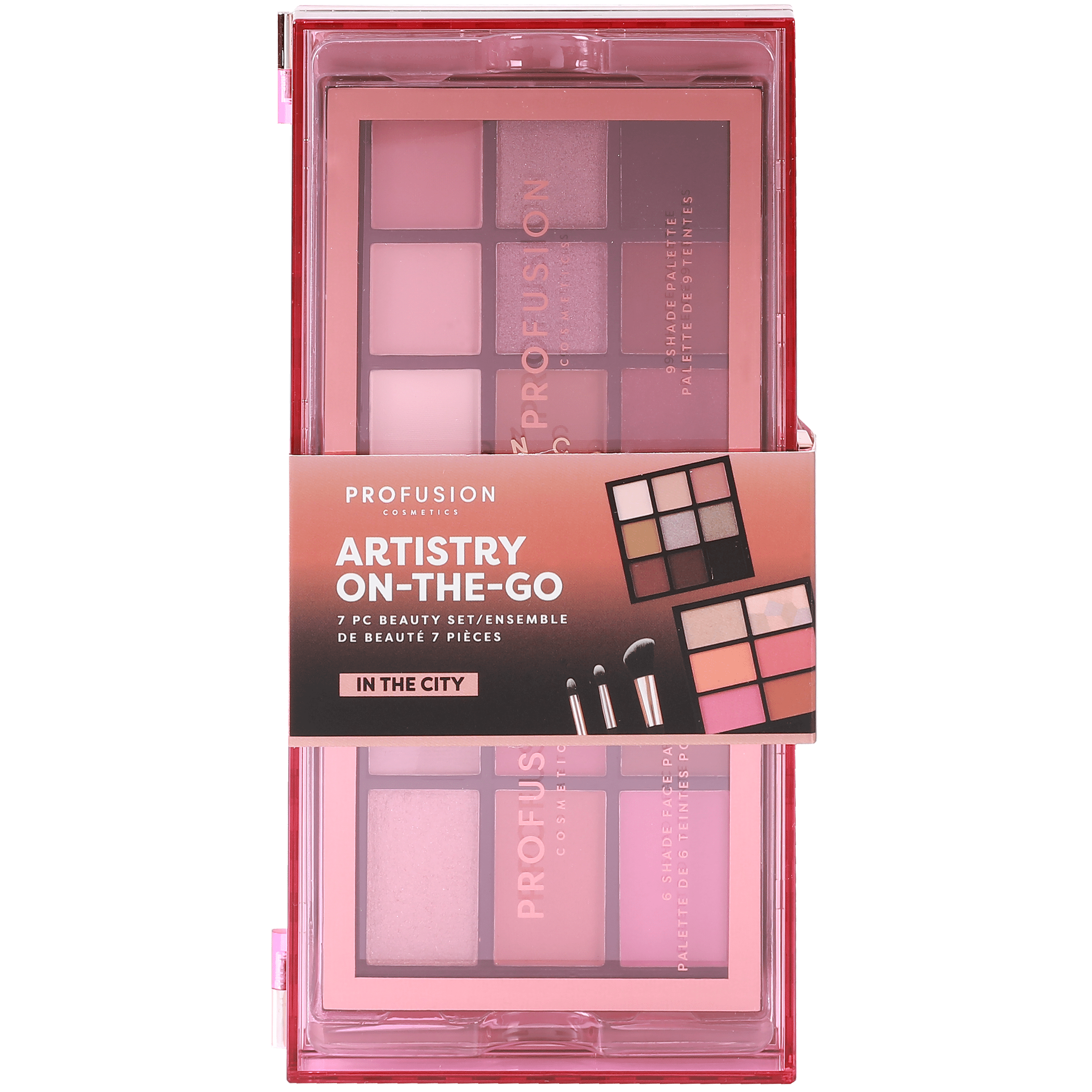 Profusion Cosmetics Artistry On The Go Makeup Kit, 9 Shade Eyeshadow & 6 Shade Face Palettes with Brushes and Primers, Travel-Friendly & Vegan Beauty Set, In The City
