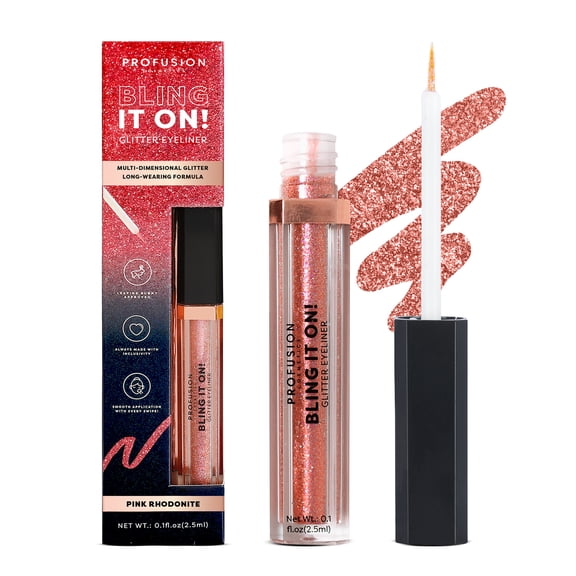 Profusion Cosmetics Bling It On Glitter Eyeliner, Metallic & Multi-Dimensional Liquid Liner with Smudge-Proof & Long-Wear Formula, 0.1 fl oz, Pink Rhodonite