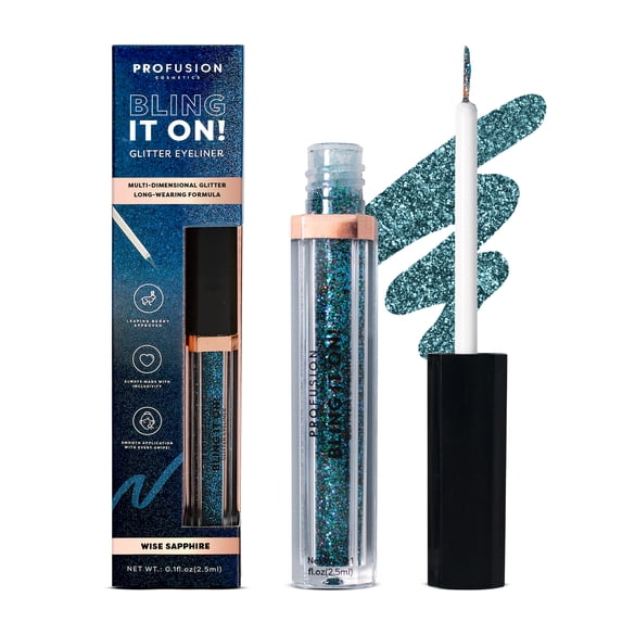 Profusion Cosmetics Bling It On Glitter Eyeliner, Metallic & Multi-Dimensional Liquid Liner with Smudge-Proof & Long-Wear Formula, 0.1 fl oz, Wise Sapphire