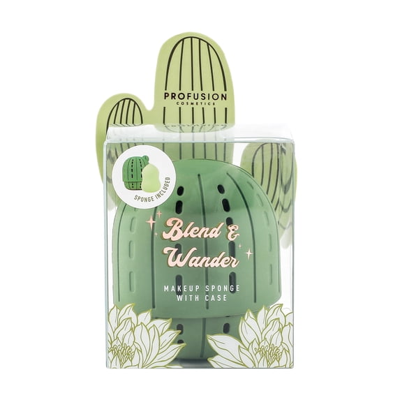Profusion Cosmetics Desert Sage Cactus Makeup Sponge Case & Blending Sponge, Precision Beauty Blender For Smooth Application, Travel-Friendly Beauty Tool