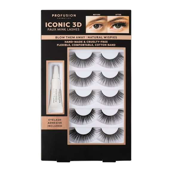 Profusion Cosmetics Iconic 3D Faux Mink Black Eyelashes 5 Pair- Blow Them