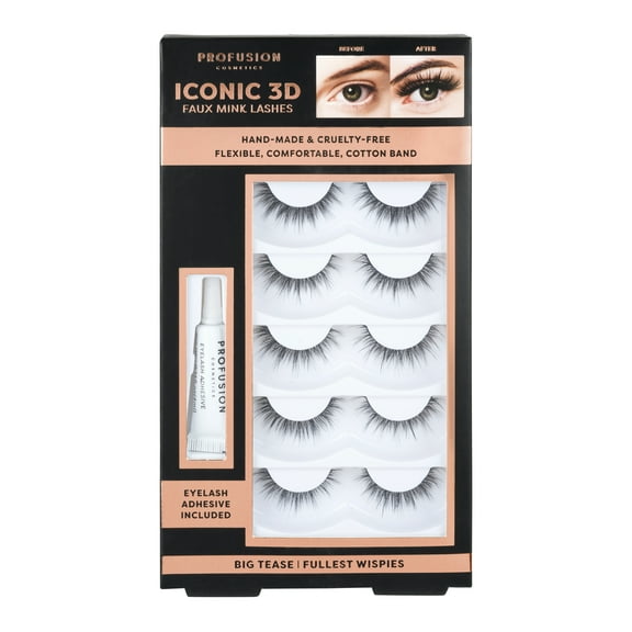 Profusion Cosmetics Iconic 3D Faux Mink Eyelashes 5 Pair- Big Tease
