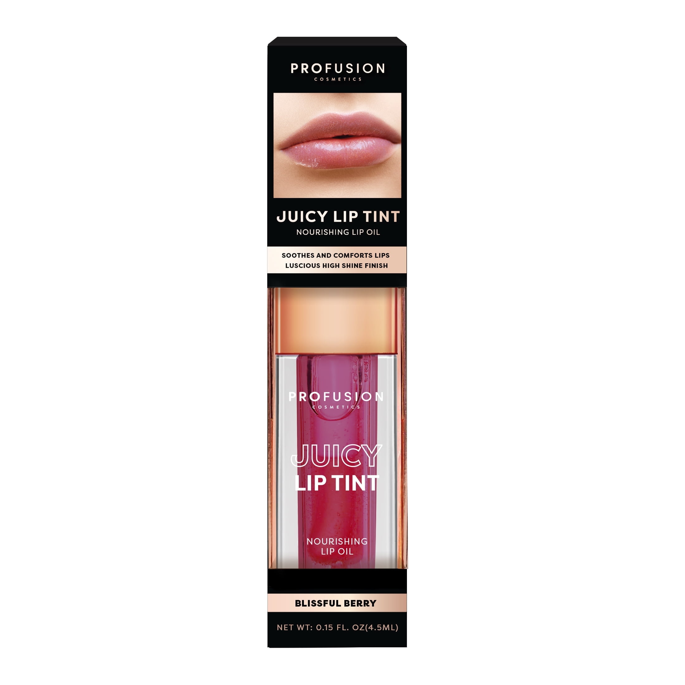 Profusion Cosmetics Juicy Lip Tint and Nurturing Lip Oil, Soothes and Comforts Lips with Luscious High Shine Finish, Blissful Berry