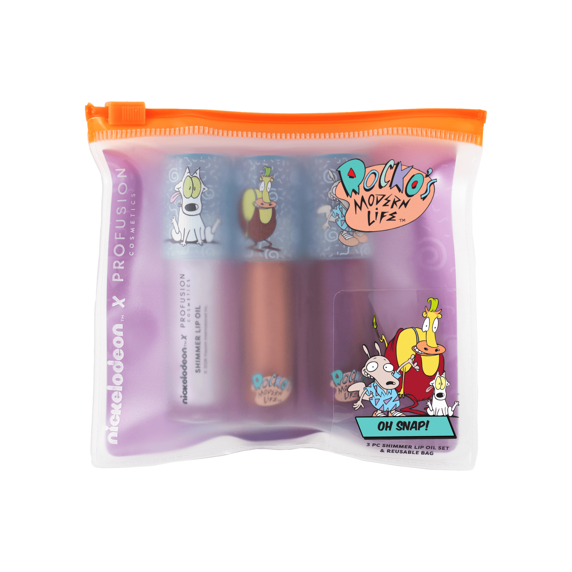 Profusion Cosmetics Nick 90s Rocko's Modern Life - LOh Snap! 3 PC Shimmer Lip Oil with Cosmetic Bag