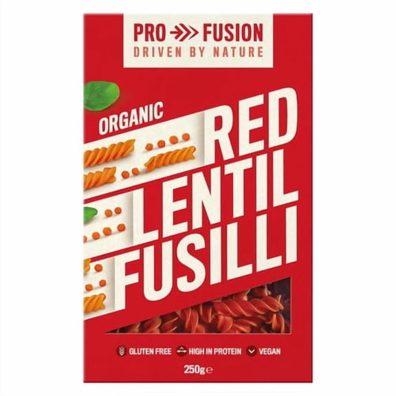 Profusion Organic Protein Red Lentil Fusilli 250g, British Import (Pack of 3)