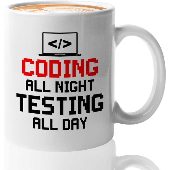Progammer Mug White 11oz - Coding All Night - Programmer Debugging Science Coding Geek Nerd HTML Code