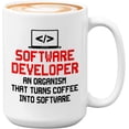 thumbnail image 1 of Progammer Mug White 15oz - Turns Coffee Into Software - Programmer Programming Coding Software Developer, 1 of 7
