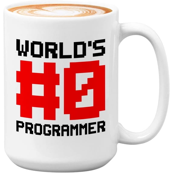 Progammer Mug White 15oz - World's #0 Programmer - Programmer Debugging Science Coding Geek Nerd HTML Code