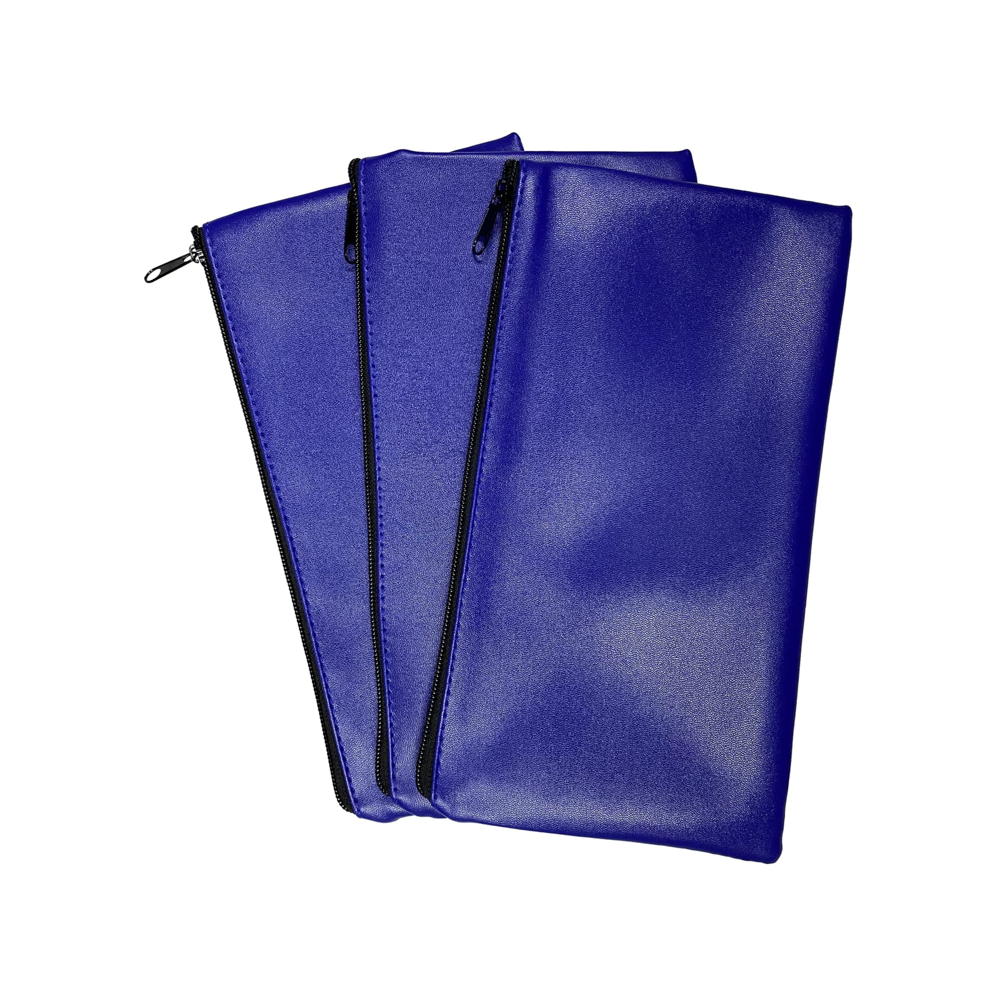 Progo Blue Bank Security Deposit Zipper Bag, Water Resistant Vinyl Coated Leather-like Exterior with Soft Interior Lining. For Cash, Check, Coin and Money Storage and more. 11x6 inch, 3 Pack.