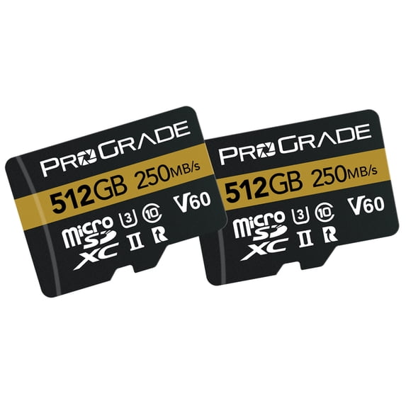 Prograde Digital 512GB MicroSDXC UHS-II U3 Class 10 V60 Memory Card with SD Adapter, 2-Pack
