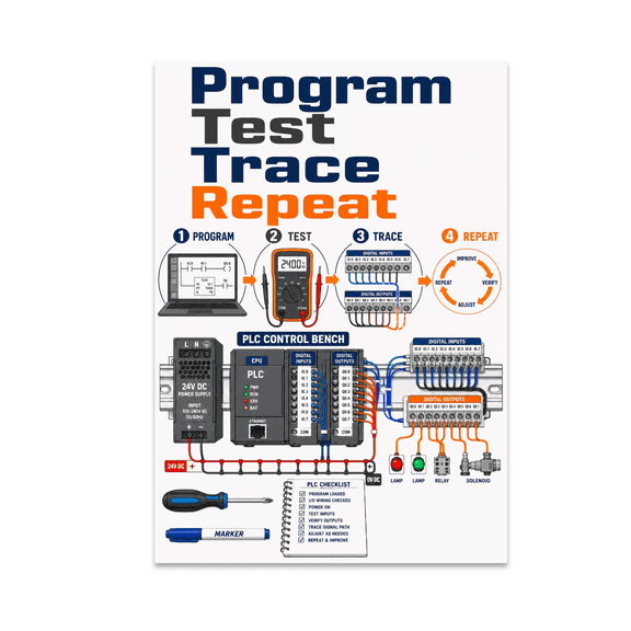 Program Test Trace Repeat - PLC Programming Enthusiast - 13x19 Poster Print