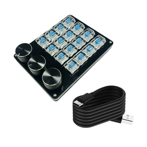 Programmable 16Key Macro Keypad with 3Customs Knobs Hot Swappable Mechanical Switches for Gaming Efficient Programming