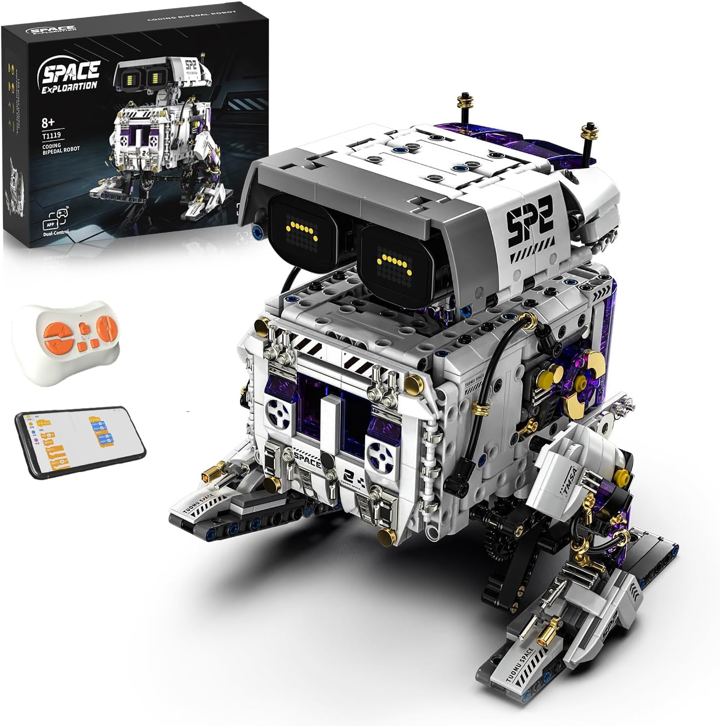 Programmable Biped Robot Building Blocks Set,1140 PCS Remote Control＆App STEM Robot Construction Kit with Movable Joints & Expression Modes,Coding Building Sets