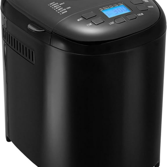 Programmable Bread Maker, 2 Pound Non-Stick Automatic Bread Making Machine, 14 Settings for Breads, Doughs, Gluten-Free Options and More, LCD Display, Black