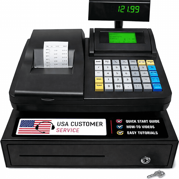 Programmable Cash Register with 60 Departments, Built-In Reports, Peripheral Ports