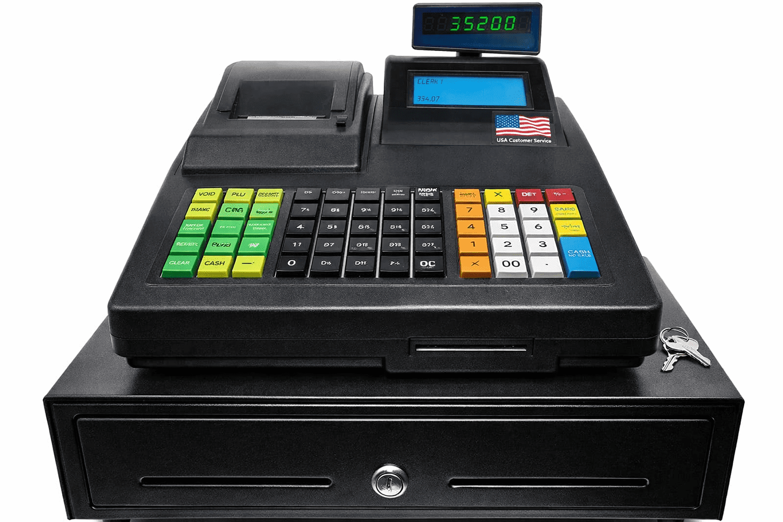 Electronic Cash Register, 9500 Plu Capacity, Large Steel Cash Drawer, 2 ...