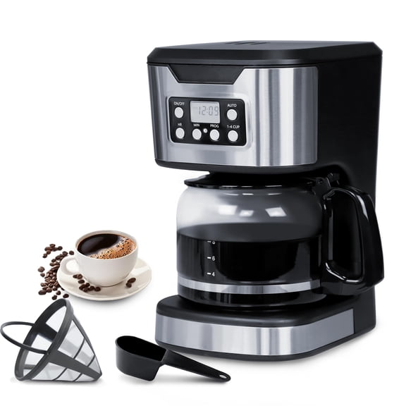 Programmable Coffee Maker 12 Cup Brew & Drip coffee machine, Fully Automatic, 1-4 Cup Setting, Stainless Steel,Keep- Warm Function, Household, Home and Office,Black Y101