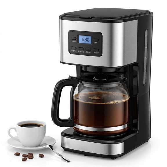 Programmable Coffee Maker 12 Cup Drip Coffee Machine with 24H Timer, Glass Carafe, Brew Strength Control and Auto Shut Off