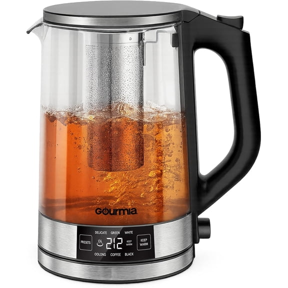 Programmable Digital Glass Kettle 1.7L Adjustable Temperature Electric with 6 Presets, Keep Warm, Stainless Steel Tea Infuser, 360 Swivel Base, Black