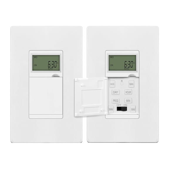 Programmable Digital Timer for Lights, Fans, Motors, 7-Day 18 ON/OFF Settings, Single Pole, Neutral Wire Required, UL Lted, HET01-C, White, 2 Pack