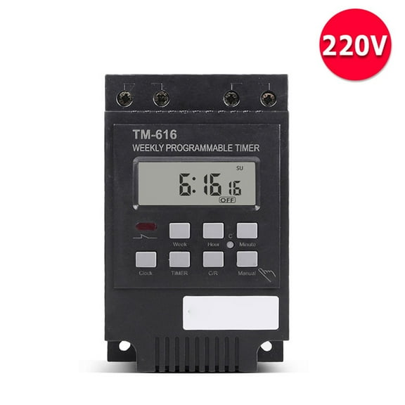 Programmable Digital for Time Switch Relay 30A 220V Weekly Timer with LCD Display and Backup for DIN Rail Mount, Black(Black)