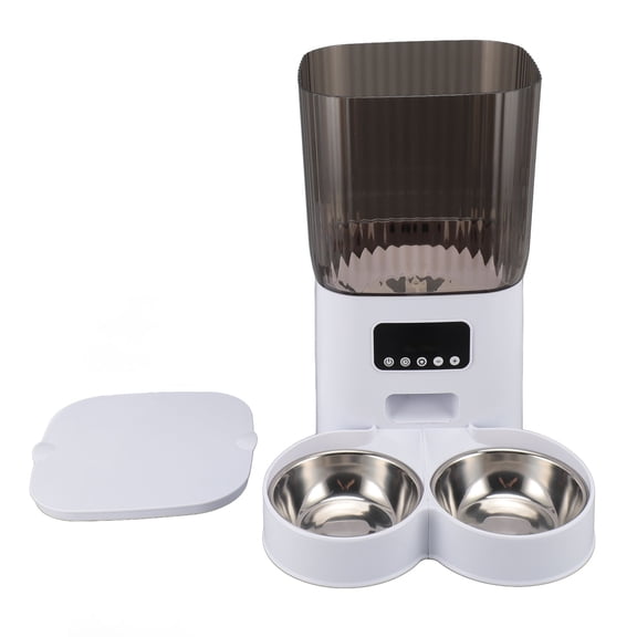 Programmable Double Bowl Automatic Pet Feeder - 5L / 169 oz Capacity Food Dispenser with Two Stainless Steel Feeding Bowls for Multi-Pet Dogs and Cats