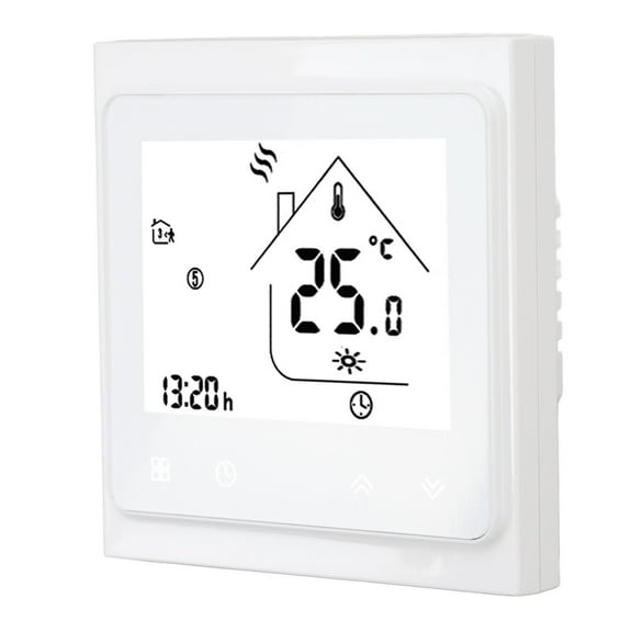 Programmable Heating Room Thermostat with Large LCD Backlight Touch Screen Digital Temperature Controller for Boiler System 95-240V AC White Modern Energy Saving Device
