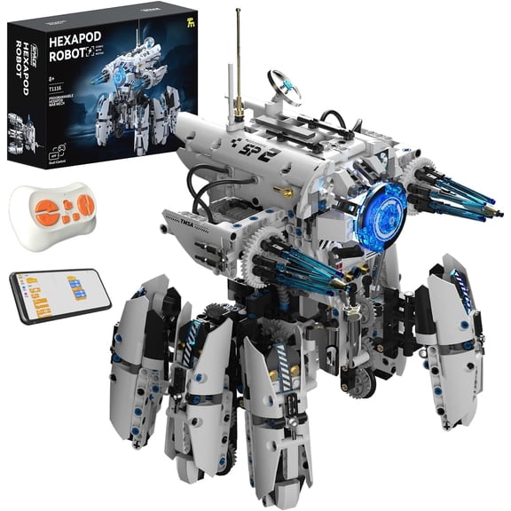 Programmable Hexapod Robot Building Kit, STEM Sci-Fi War Machine Six-Legged Robot with Dual Control, App & Remote Control, Light-Up Cyber Mecha Toy (1406 PCS)