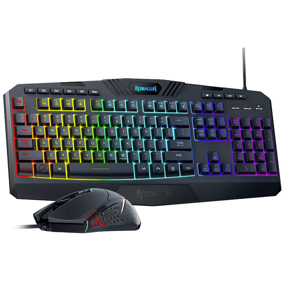 Programmable Keyboard and Mouse Combo Gaming, Rainbow LED Backlit Mechanical Feel Keyboard , 5 Macro Record Keys, US Layout Wired Gaming Keyboard & Mouse Combo for Windows PC Desktop Computer Laptop