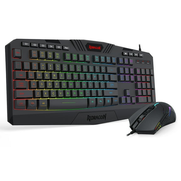 Programmable Keyboard and Mouse Combo Gaming, Rainbow LED Backlit Mechanical Feel Keyboard , 5 Macro Record Keys, US Layout Wired Gaming Keyboard & Mouse Combo for Windows PC Desktop Computer Laptop