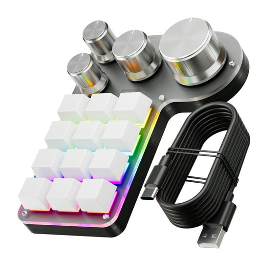 Programmable Keypad for PC Programmable Macro Keyboard 12 Keys 4 Knob Custom Gaming Keypad USB Wired Dual Mode Shortcut Keypad Multimedia Control for PC Programmers Black White ABS