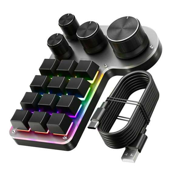 Programmable Keypad for PC Programmable Macro Keyboard 12 Keys 4 Knob Custom Gaming Keypad USB Wired Dual Mode Shortcut Keypad Multimedia Control for PC Programmers Black White ABS