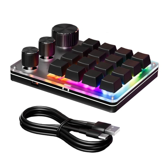Programmable Keypad USB C 16-Key 3 Knobs Hotswap Mechanical Gaming Keyboard for Gaming and Work