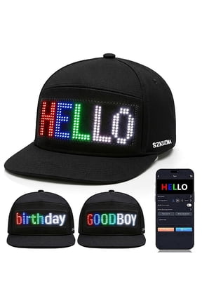 Programmable LED Hat, App Controlled Light up Baseball Cap, Scrolling Text and Pixel Art for EDM Raves and Party