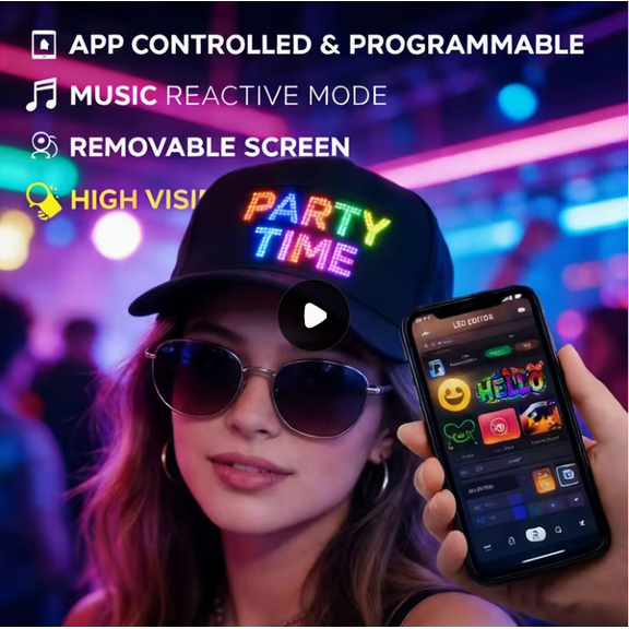 Programmable LED Light-Up Hat Wireless APP Scrolling Text Baseball Cap Rechargeable Flashing Hat for Parties Music Festivals Night Runs Teens Gift Comfortable Adjustable