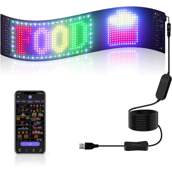 Programmable LED Sign High Bright Scrolling Signs USB 5V LED Panel APP Control DIY Text Patterns Digital Sign for Window 15x4"