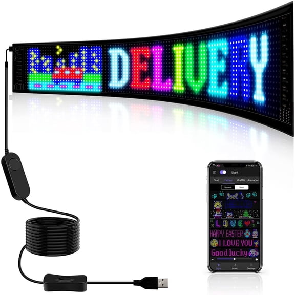 Programmable LED Sign Huge Bright LED Scorlling Signs USB 5V Flexible Panel Via APP Custom Text Animation Rhythm led Digital Display for Store Bar Window 23.22x4.72"